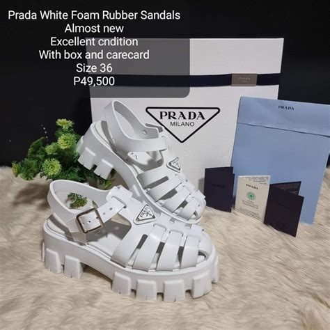 prada white foam rubber sandals|Prada denim sandals.